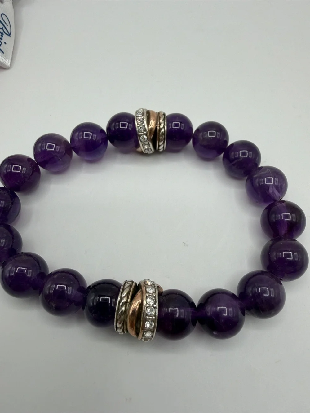 Brighton Neptunes Ring Beaded Purple Agate Stretch Band Bracelet